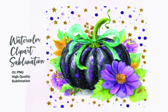 Floral Pumpkin with Bow Watercolor Clipart Sublimation Product Image 1