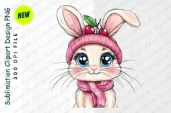 Adorable Bunny Clipart With Pink Hat Cherries And Scarf PNG Product Image 1