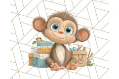 Zoo Monkeys Clipart, Cute Cartoon Jungle Monkeys PNG Product Image 5