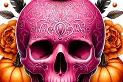 Pink Skull Pumpkin Halloween PNG, Spooky Season Graphic Product Image 5
