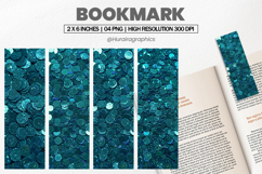 Teal Sequin Glitter Bookmark PNG, Bookmark Sublimation Product Image 1