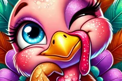 Colorful Watercolor Turkey PNG, Glitter Fall Turkey Design Product Image 5
