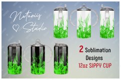 2 Green Fire Sublimation Patterns - 12 oz Sippy Cup. Product Image 1