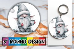 Watercolor Holiday Gnome Keychain Round Design Sublimation Product Image 1
