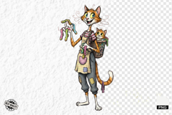 Whimsical Cat Mom With Kitten Clipart Product Image 1