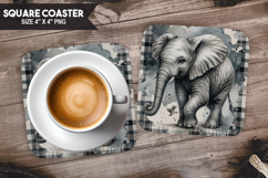 Elephant, Wild Animals, Buffalo Plaid Square Coaster PNG Product Image 1