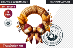 Cozy Autumn Wreath - Boho Farmhouse Fall Clipart PNG Product Image 1