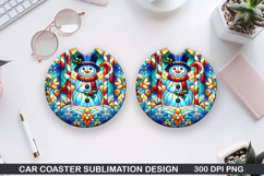 Snowman Car Coaster Sublimation|Christmas Coaster PNG Design Product Image 1