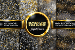 Black Silver Gold Glitter Digital Papers - 04 Variations Product Image 1