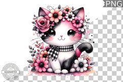 Cat With Flowers Sublimation - Clipart PNG Design Product Image 1