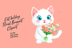 Cat holding floral bouquet watercolor clipart Product Image 1