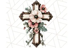 Faith Cross PNG with Flowers, Watercolor Religious Art Print Product Image 5