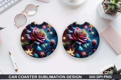 Roses Car Coaster Sublimation| Christmas Coaster PNG Design Product Image 1