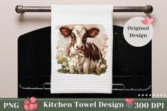 Baby Cow Kitchen Towel Template, Chamomile Towel PNG Product Image 1
