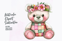 watercolor cute kawai teddy bear patchwork patterned clipart Product Image 1