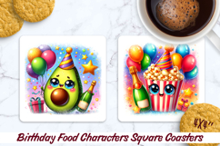 Birthday Food Square Coaster PNG 4x4, Sublimation Design. Product Image 1