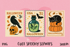Cute Spooky Halloween Postage Stamp PNG | Sublimation Product Image 1