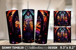 Stained Glass Window With Pumpkins And A House - 20oz Skinny Product Image 1