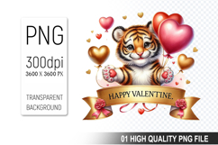 Cute Tiger Clipart PNG, Valentine&#039;s Day Animal PNG File Product Image 1