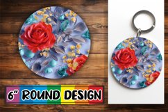 Glittery Summer Bloom Round Design Sublimation Keychain PNG Product Image 1