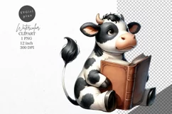 Cow clipart, Cow reading a book, Farm animals clipart Product Image 1