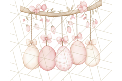 Pastel Pink Easter Bunny Egg and Flowers Clipart PNG Product Image 4