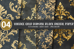 Vintage Gold Damask Black Digital Paper Product Image 1