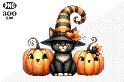Halloween Cat And Pumpkin Sublimation - Clipart PNG Design Product Image 1