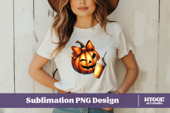 Coquette Halloween Pumpkin Iced Coffee PNG DTF Sublimation Product Image 2