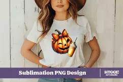 Coquette Halloween Pumpkin Iced Coffee PNG DTF Sublimation Product Image 2