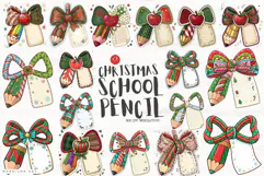 Christmas School Pencil Bows Clipart Product Image 1