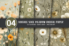 Vintage Sage Meadow Digital Paper Product Image 1