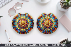 Flower Car Coaster Sublimation| Summer Coaster PNG Design Product Image 1