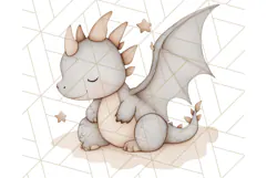 Watercolor Baby Dragon Clipart, Cute Nursery Fantasy PNG Product Image 3