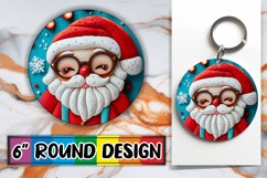 3D Santa Claus Round Keychain Design PNG Winter Product Image 1
