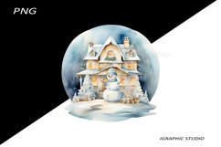 Blue Snowman Clipart, Gold and Blue Chistmas Clipart Product Image 1