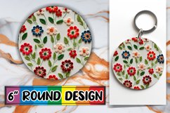 Vibrant Floral 3D Embroidery - Round Sublimation Keychain Product Image 1