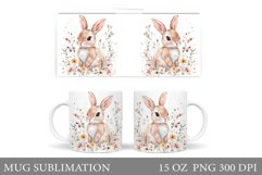 Cute Bunny Mug Wrap. Bunny Flowers Mug Design Product Image 1