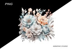 Blue and Rose gold FlowersPNG, Bouquet PNG Product Image 1