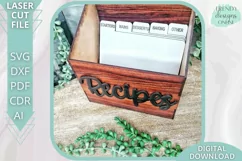 Recipes Box with Lid I Recipe divider cards Laser cut svg Product Image 4