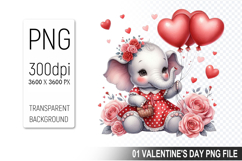 Cute Elephant Sublimation, Valentine&#039;s Digital Clipart PNG Product Image 1