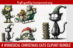 4 Whimsical Christmas Cats Clipart | Cute Festive Cat PNG Product Image 1