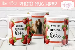 Strawberry photo mug wrap PNG, picture mug template PNG Product Image 2