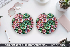 Flowers Car Coaster Sublimation| Flowers Coaster PNG Design Product Image 1