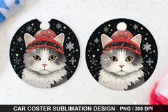 Christmas Cat Car Coaster PNG, Funny Cat Car Coaster Product Image 1