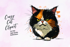 Crazy cat watercolor clipart PNG Product Image 1