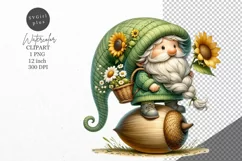 Gnome clipart, Gnome with sunflowers clipart, Summer clipart Product Image 1