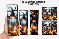 Ghost Skinny Tumbler 20oz Wrap Design, Halloween Tumbler PNG Product Image 1