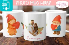 Valentines Photo Mug Wrap template, Cute gnomes PNG Product Image 2