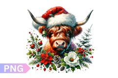 Christmas Floral Cow Sublimation - Clipart PNG Design Product Image 1